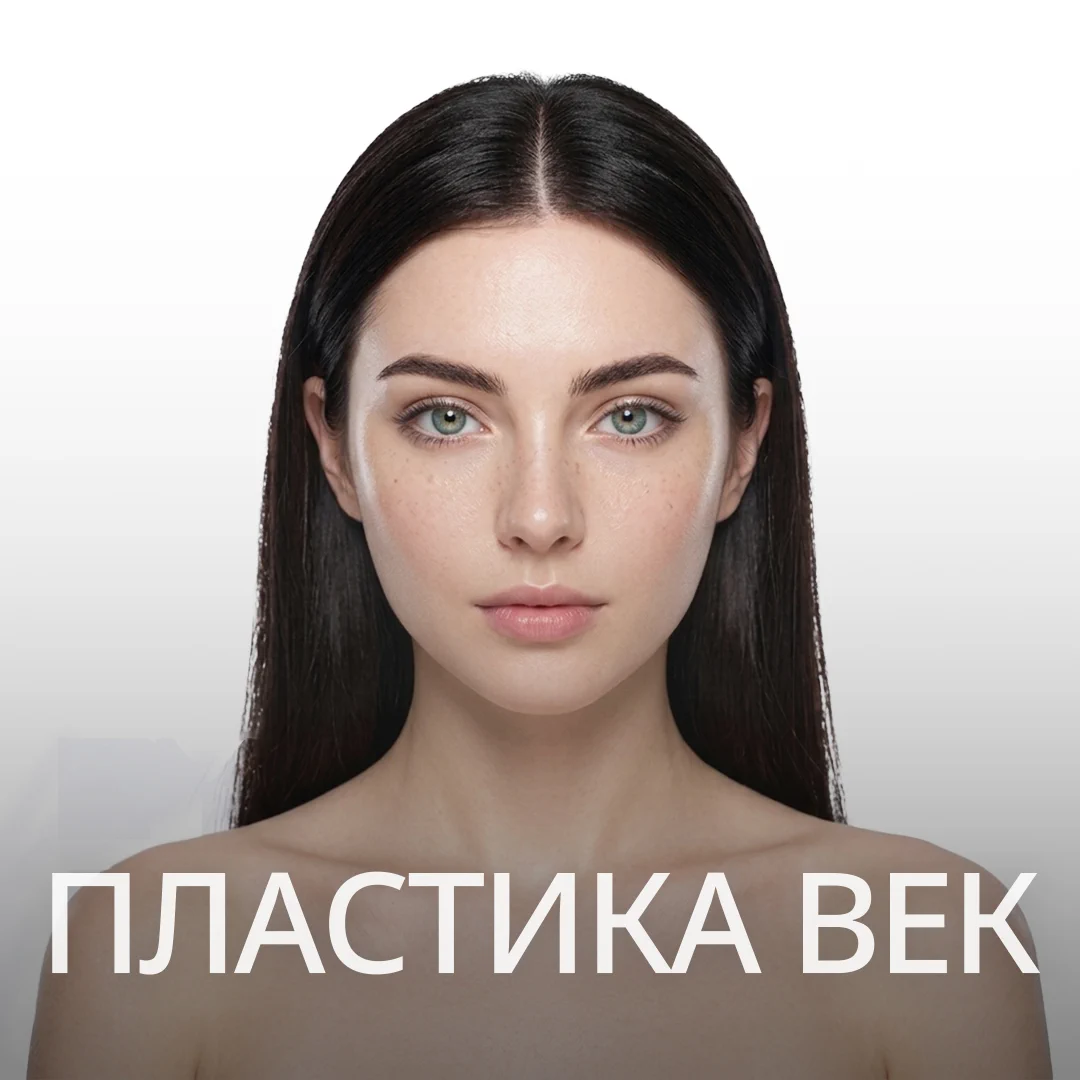 ПЛАСТИКА ВЕК EYE SURGERY — баннер с моделью, подчёркивающий форму глаз