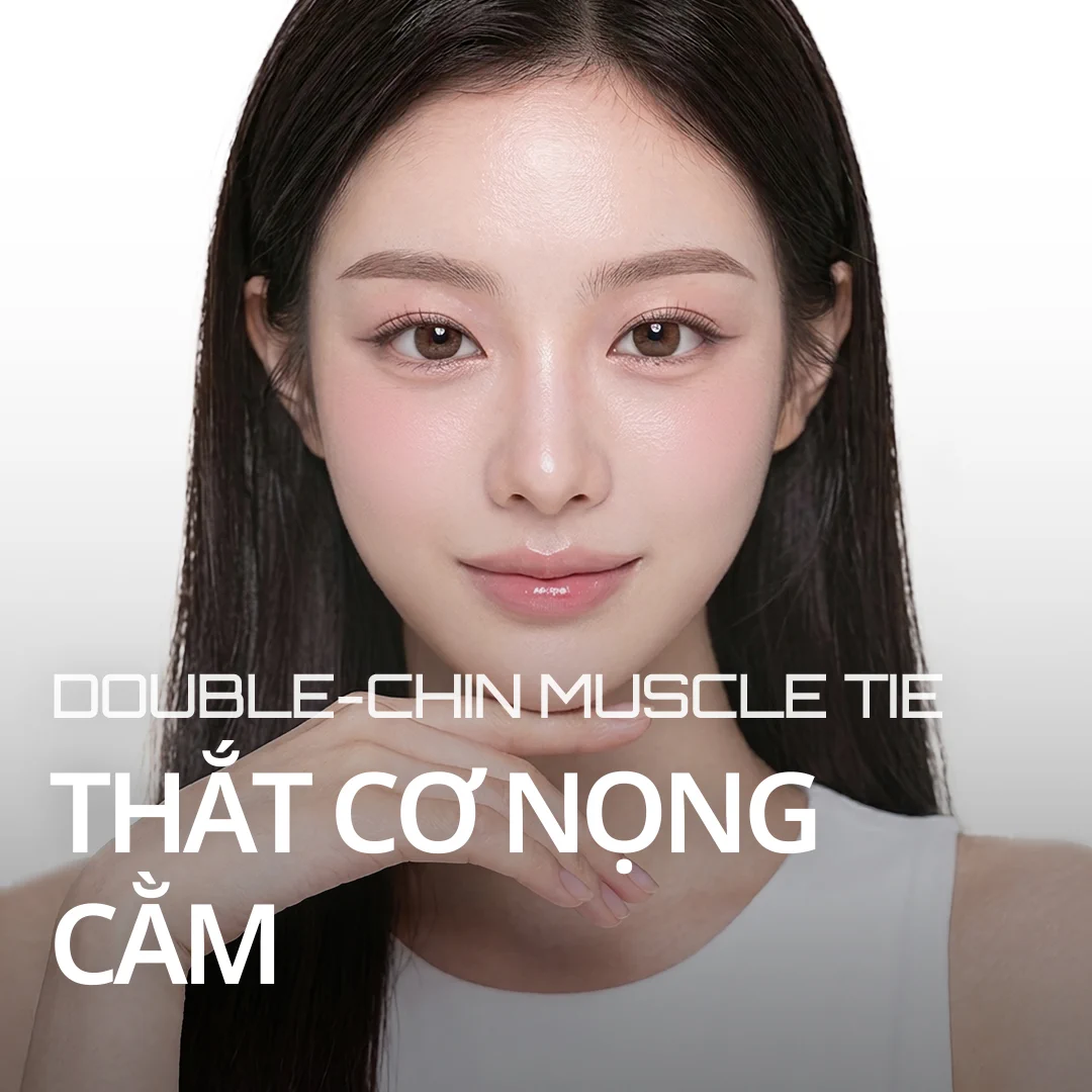 THẮT CƠ NỌNG CẰM DOUBLE-CHIN MUSCLE TIE — banner người mẫu nhấn mạnh đường viền hàm